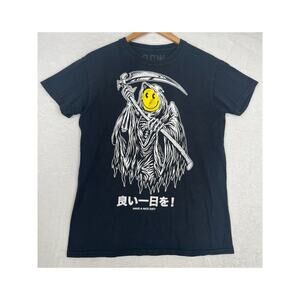 SCW Grim Reaper Smiley Face Baby Tee Black Graphic Tee Japan Streetwear size S